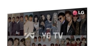 LG Smart TV displaying YG TV stars to celebrate the company’s new partnership with New ID that brings its content including YG Entertainment’s to LG TVs